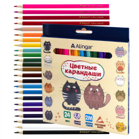 Карандаш 24 цв Alingar 3-хгранные Котята AL11074-24