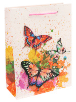 Пакет бумажный 26*32*10 Яркие бабочки 210гр ПКП-3474, 3472, 3473