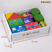 Конструктор томик Цветной городок деревянный 17 деталей