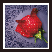 Алмазная мозаика 25*25 Красная роза (холст без подрамника, пластиковые элементы)