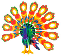 Деревянный 3D конструктор 63 детали Павлин с красками и кистью