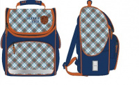 Ранец школьный 35*26см Шотландка голубая + пенал и сумка для сменной обуви подарочная упаковка