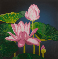 Алмазная мозаика 32.6*31.7 Цветущие лотосы (без подрамника, частичное запол. стразы круглые, стилус)