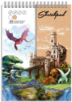 Скетчпад А5 40 л спираль Сказочный мир 2 вида бумаги 80 гр/м2