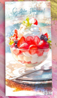 Открытка евро С днем рождения (клубничный десерт) E37
