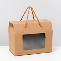 Коробка-пакет 20*15*11см с окном и ручками крафт