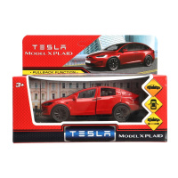Машина технопарк 12см Tesla model x plaid металл, красный, двери 388523