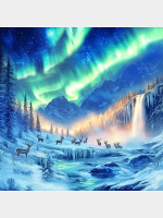 Алмазная мозаика 20*20 Северное сияние (на подрамнике,24 цвета полная выкладка)
