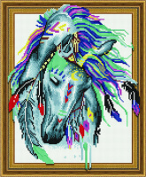 Алмазная мозаика 40*50 Конь легкое перо (холст на подрамнике, акриловые круглые стразы)