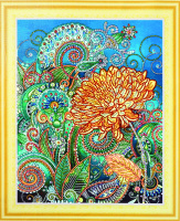 Алмазная мозаика 40*50 Золотая хризантема (холст на подрамнике, акриловые круглые стразы, пинцет)