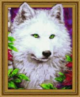 Алмазная мозаика 40*50 Белая волчица (холст на подрамнике, акриловые круглые стразы, пинцет)