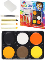 Набор аквагрима для детей 6цв карандаш 3шт, спонж 1шт, аппликатор 1шт
