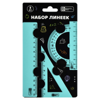 Набор чертежный 3 предмета треуг 1шт линейка 15см транпортир Пастель Голубой