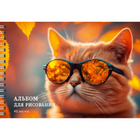 Альбом для рисования 40 л А4 гребень Котик в очках 110 гр/м2 АСБ402530