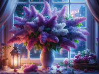 Алмазная мозаика 40*50 Ночной букет сирени (холст на подрамнике, полная выкладка)