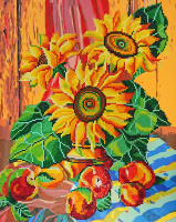 Алмазная мозаика+раскраска 40*50 Натюрморт с подсолнухами (холст на подрамнике, краски акрил, набор 