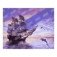 Картина по номерам 40*50 Дельфин и парусник холст на подрамнике Рх-105