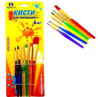 Кисти набор 6шт Синтетика плоские цветная ручка 206-6