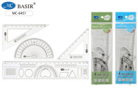 Набор чертежный 4 предмета треуг 2шт линейка 20см с трафаретом транспортир МС-6451