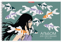 Альбом для рисования 40 л А4 гребень Девушка с рыбами 13360