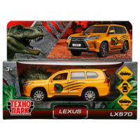 Машина технопарк 12см Lexus LX570 динозавры металл желтый двери багажник инерц 336382