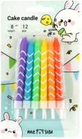 Свечи для торта с держателями Bright 8см ассорти 12шт 57406