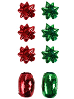 Набор для оформления подарков Зеленый и красный глянец 6 бантов + 2 ленты 5мм*10м БЛ-0386