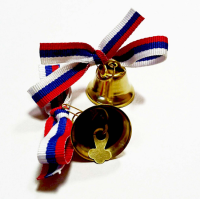 Колокольчик металл с бантиком триколор и булавкой D25мм М06178