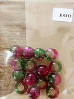 Бусины пластик розово-зеленые №100