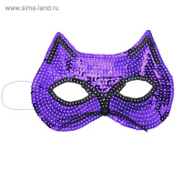 Маска карнавальная Кошечка с пайетками цвет фиолетовый