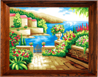 Алмазная мозаика 40*50 Средиземноморский пейзаж (холст на подрамнике, стеклянные круглые стразы)