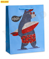 Пакет бумажный Медведь-серфер 31х42х12 210 г ПП-4156
