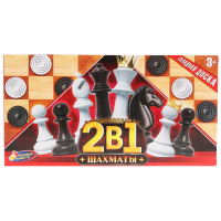 Шахматы + шашки деревянные с пластиковыми фигурами 2в1 24.5*12.7*3.8см играем вместе 296340