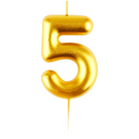 Свеча цифра 5 золотая 6см 59297