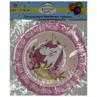 Тарелки бумажные Единорожка 18см 6шт 