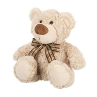 Мягкая игрушка Мишка кремовый с коричневой ленточкой в клетку 20см