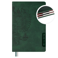 Ежедневник 2026г А5 176л Наппа зеленый кожзам тиснение Орёл 70248