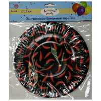 Тарелки бумажные Красный перчик 18см 6шт 