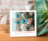 Карточка С днем рождения! (голубые бабочки) 75*75мм К598