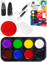 Набор аквагрима для детей 8цв нос клоуна-1шт, губная помада-2шт, спонж-1шт, апликатор-2шт
