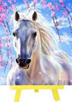 Алмазная мозаика 21*25 Белый конь (мольберт, частичная, стразы, стилус)