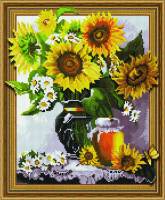 Алмазная мозаика 40*50 Цветы с медом (холст на подрамнике, акриловые круглые стразы, пинцет)