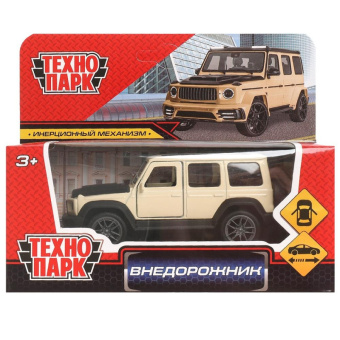 Машина технопарк 10см Внедорожник металл, бежевый, инерция, двери 380285
